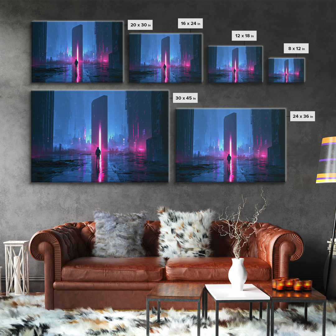 Astronaut Standing Before a Glowing Monolith Canvas Print, Scifi Art, Contemporary Art, Living Room Decor, Fine Art, Orbit, SCI-3x2-54