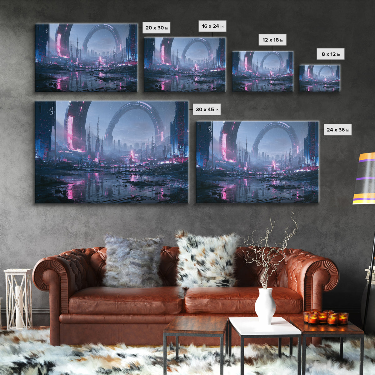 Giant Ring World Seen from a Valley Canvas Print, Scifi Art, Poster, Living Room Decor, Fine Art, Orbit, Retro Wall Art, SCI-3x2-84