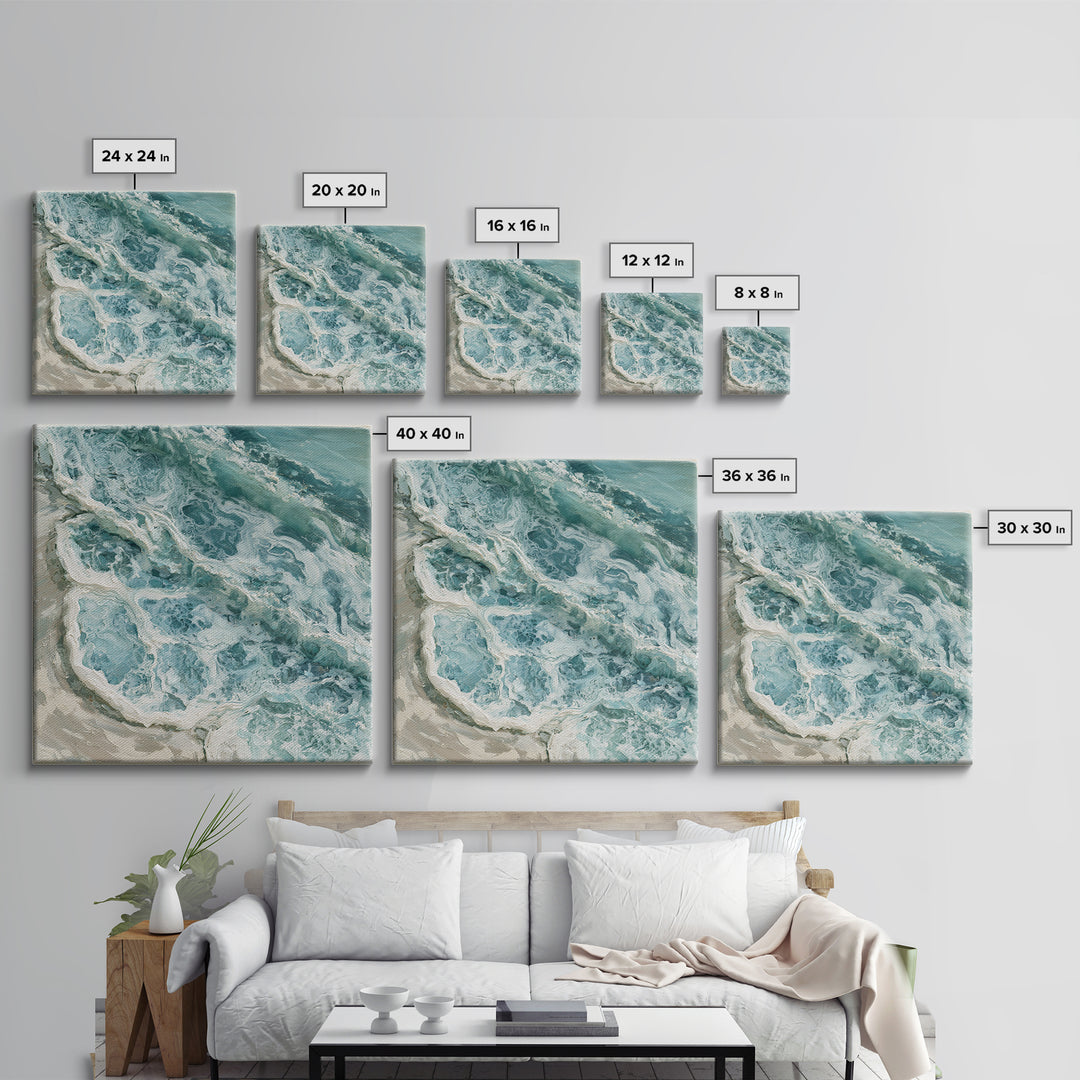 Ocean Foam Patterns from Above Framed Canvas Print, Seascape Art, Digital Prints, Coastal Decor, Oil Painting, Seascape, SEA-1x1-12