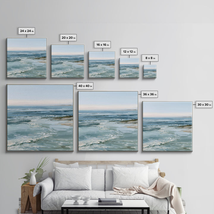 Calm Blue Horizon Framed Canvas Print, Seascape Art, Living Room Decor, Coastal Decor, Oil Painting, Seascape, Gallery Decor, SEA-1x1-2