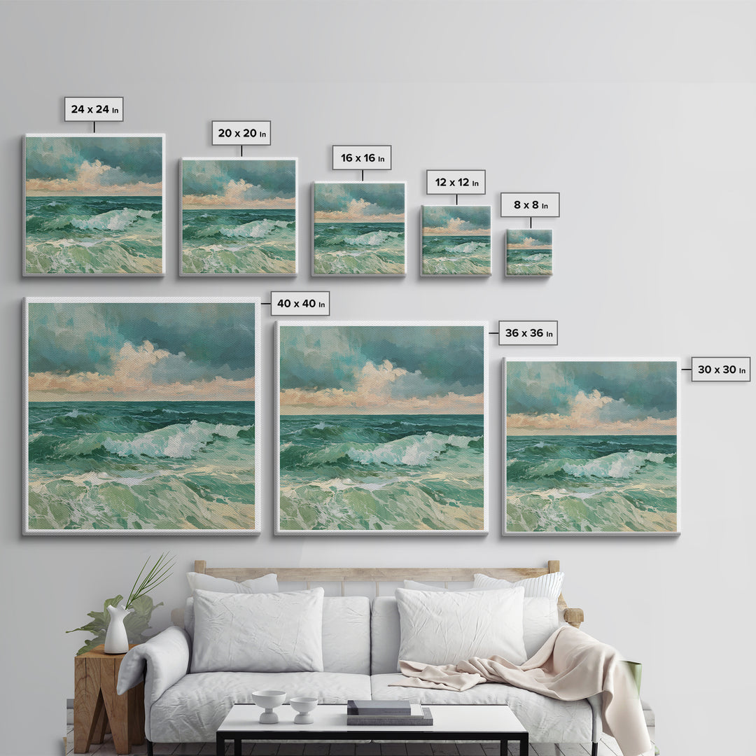 Turbulent Green Sea Framed Canvas Print, Seascape Art, Fine Art Print, Coastal Decor, Abstract Art, Seascape, Digital Prints, SEA-1x1-33