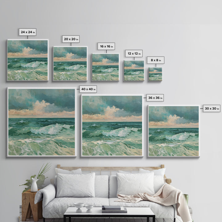 Turbulent Green Sea Framed Canvas Print, Seascape Art, Fine Art Print, Coastal Decor, Abstract Art, Seascape, Digital Prints, SEA-1x1-33