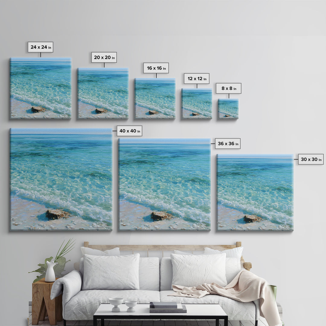 Tropical Lagoon with Transparent Shallows Framed Canvas Print, Seascape Art, Coastal Wall Art, Coastal Decor, Watercolor Art, SEA-1x1-34