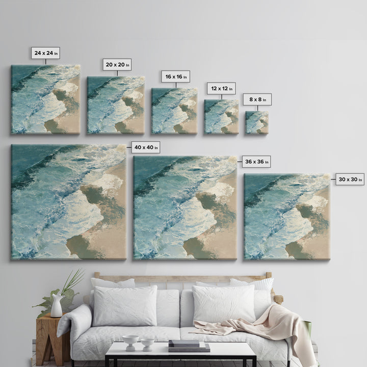 Ocean Foam Patterns from Above Canvas Print, Seascape Art, Large Wall Art, Coastal Decor, Seascape, Watercolor Painting, SEA-1x1-36