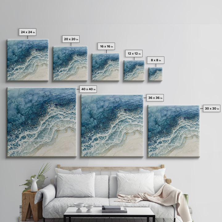 Ocean Foam Patterns from Above Canvas Print, Seascape Art, Wall Art Print, Coastal Decor, Watercolor Art, Seascape, SEA-1x1-60