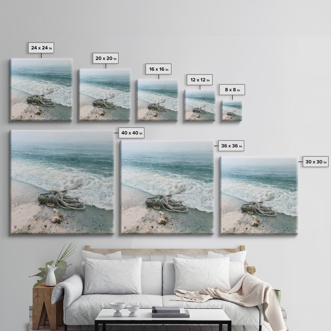 Rain over Ocean with Blurred Horizon Framed Canvas Print, Seascape Art, Canvas Print, Coastal Decor, Oil Painting, Seascape, SEA-1x1-68