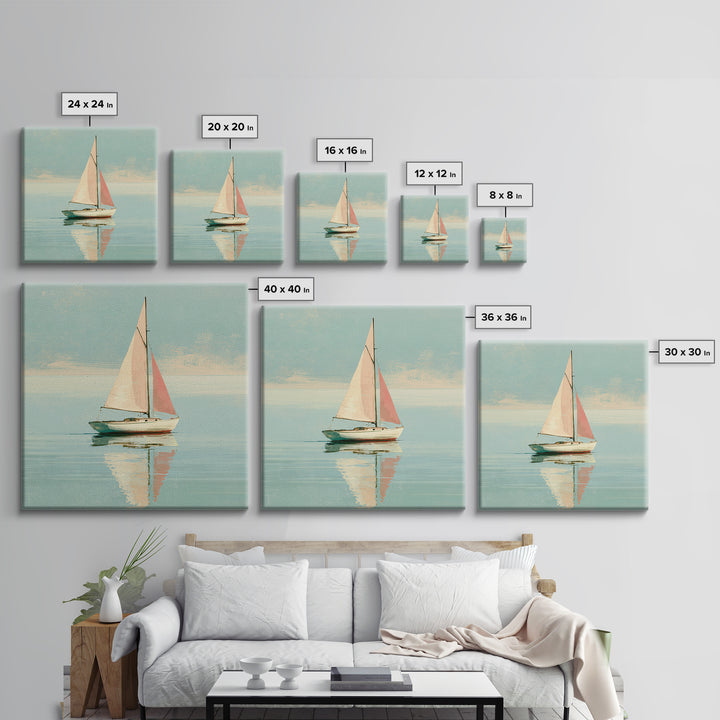 Quiet Sailboat on Glassy Water Framed Canvas Print, Seascape Art, Neutral Decor, Coastal Decor, Fine Art, Seascape, Home Decor, SEA-1x1-80