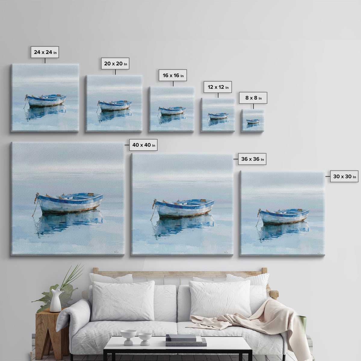 Minimal Horizon Line Framed Canvas Print, Seascape Art, Textured Painting, Coastal Decor, Oil Painting, Seascape, SEA-1x1-88