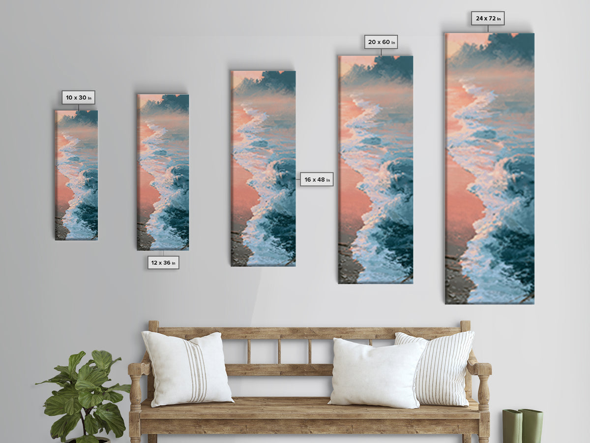 Sunset Surf Glowing Orange and Pink Canvas Print, Seascape Art, Art Print, Coastal Decor, Fine Art, Seascape, Printable Art, SEA-1x3-40