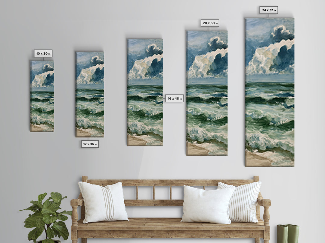 Turbulent Green Sea Framed Canvas Print, Seascape Art, Boho Decor, Coastal Decor, Oil Painting, Seascape, Printable Wall Art, SEA-1x3-45