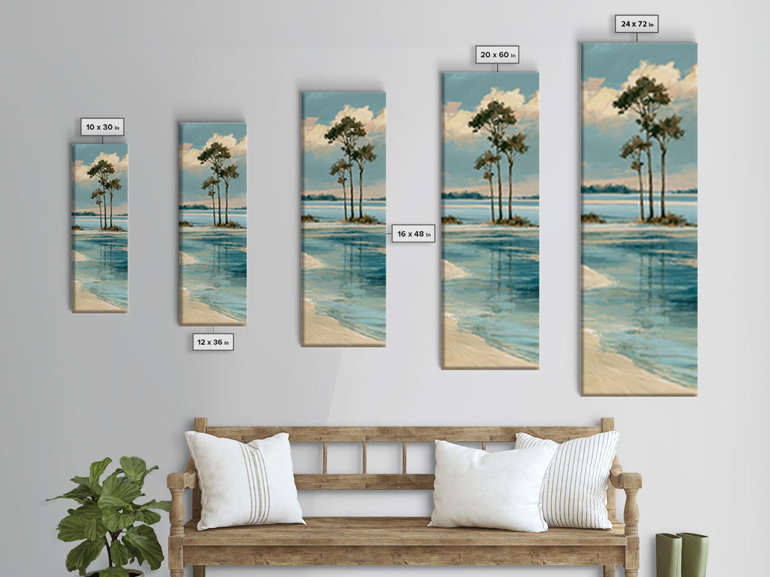 Tropical Lagoon with Transparent Shallows Framed Canvas Print, Seascape Art, Watercolor Art, Coastal Decor, Fine Art, Seascape, SEA-1x3-46