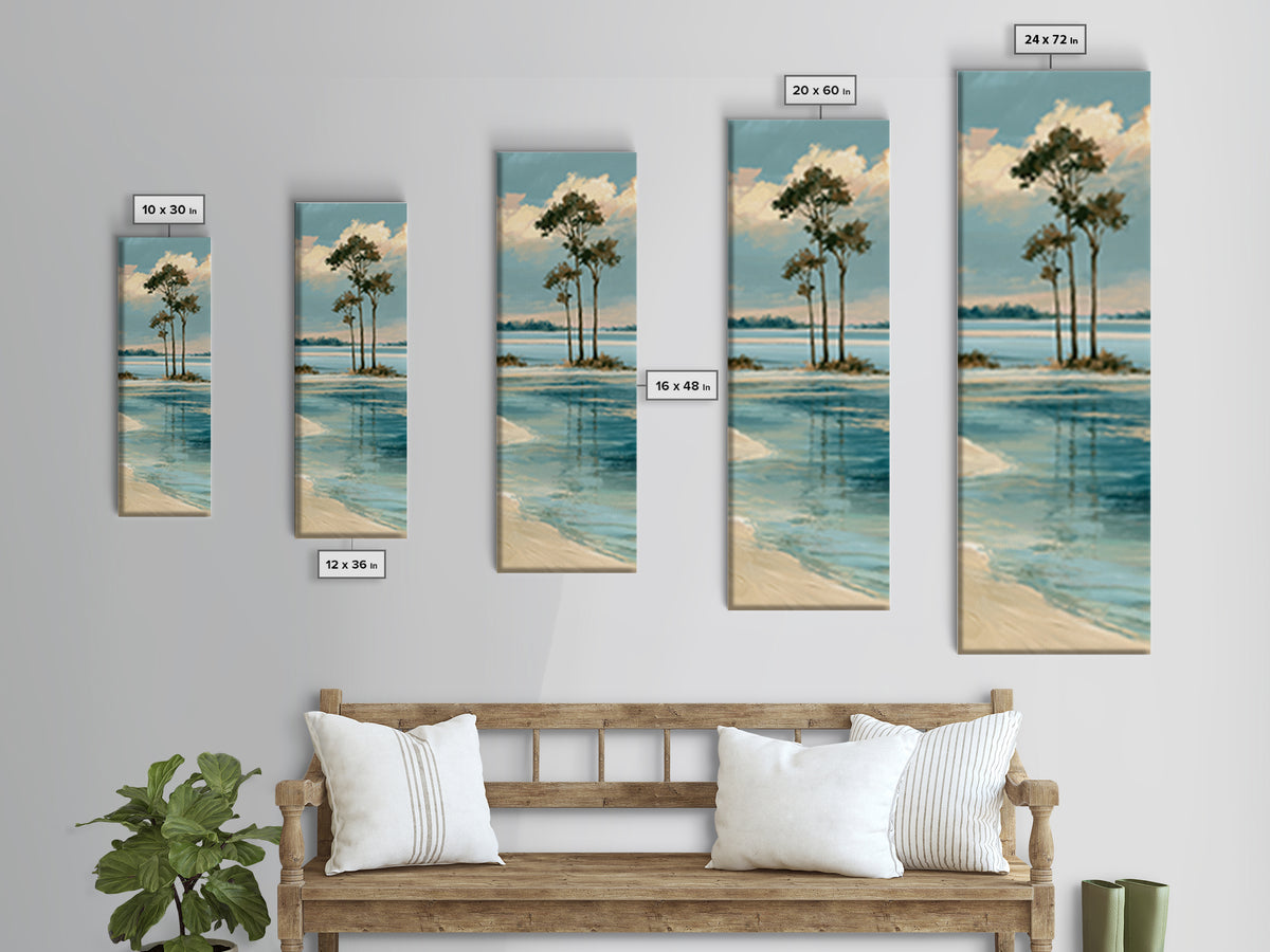 Tropical Lagoon with Transparent Shallows Framed Canvas Print, Seascape Art, Watercolor Art, Coastal Decor, Fine Art, Seascape, SEA-1x3-46