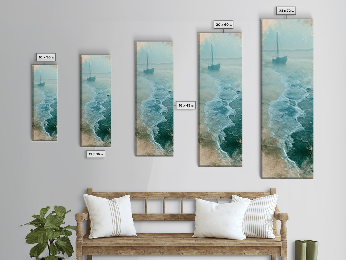 Fishing Boat Silhouette Framed Canvas Print, Seascape Art, Coastal Decor, Fine Art, Seascape, Minimalist Decor, SEA-1x3-74