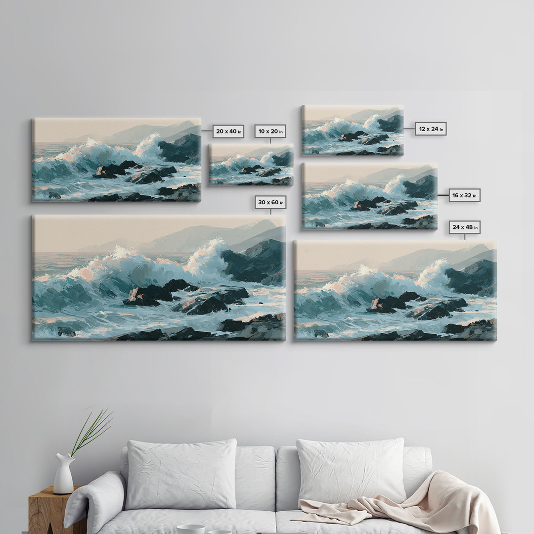 Storm Waves Crashing Canvas Print, Seascape Art, Wall Art, Coastal Decor, Oil Painting, Seascape, Abstract Art, Bedroom Decor, SEA-2x1-21