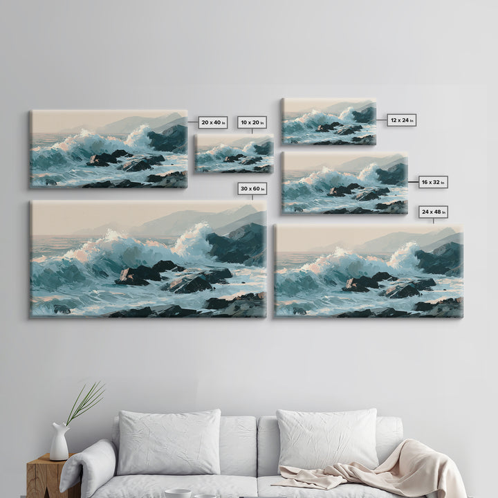 Storm Waves Crashing Canvas Print, Seascape Art, Wall Art, Coastal Decor, Oil Painting, Seascape, Abstract Art, Bedroom Decor, SEA-2x1-21