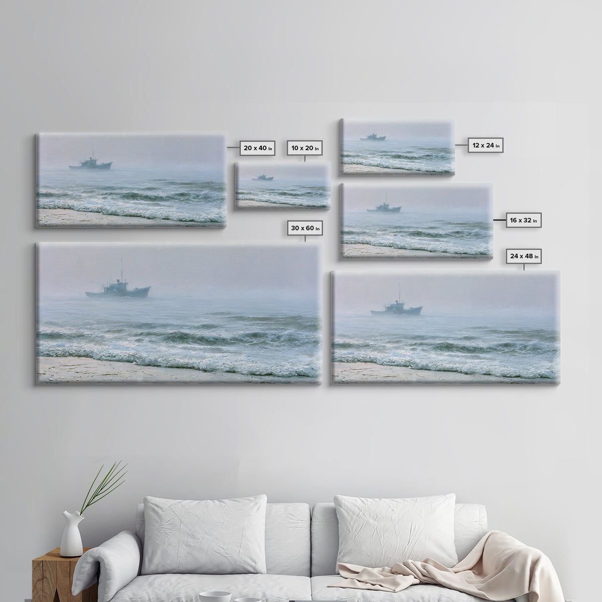 Fishing Boat Silhouette Framed Canvas Print, Seascape Art, Luxury Decor, Coastal Decor, Fine Art, Seascape, Oil Painting, SEA-2x1-34
