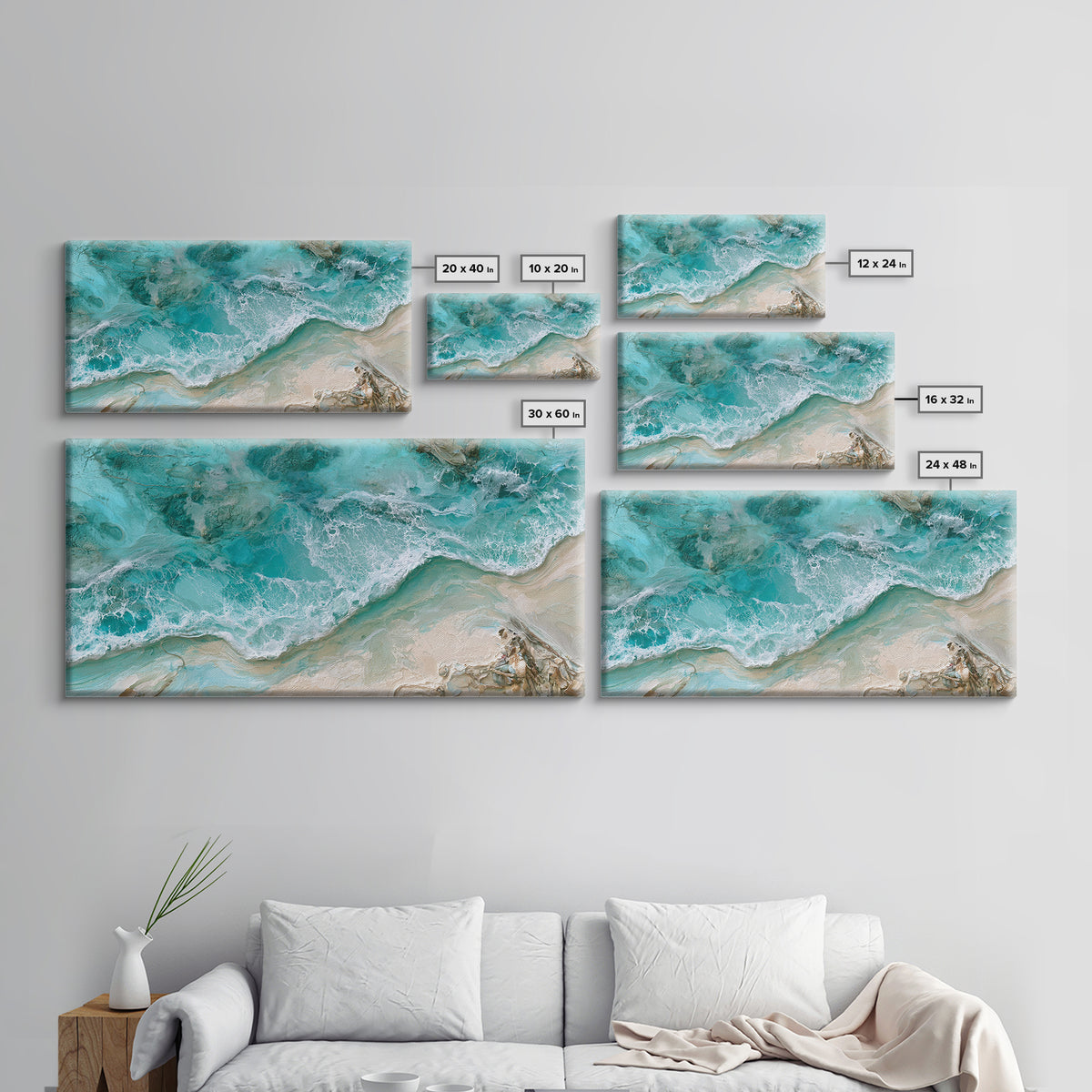 Aerial Reef Water Canvas Print, Seascape Art, Digital Wall Art, Coastal Decor, Watercolor Art, Seascape, Wall Art Print, SEA-2x1-68