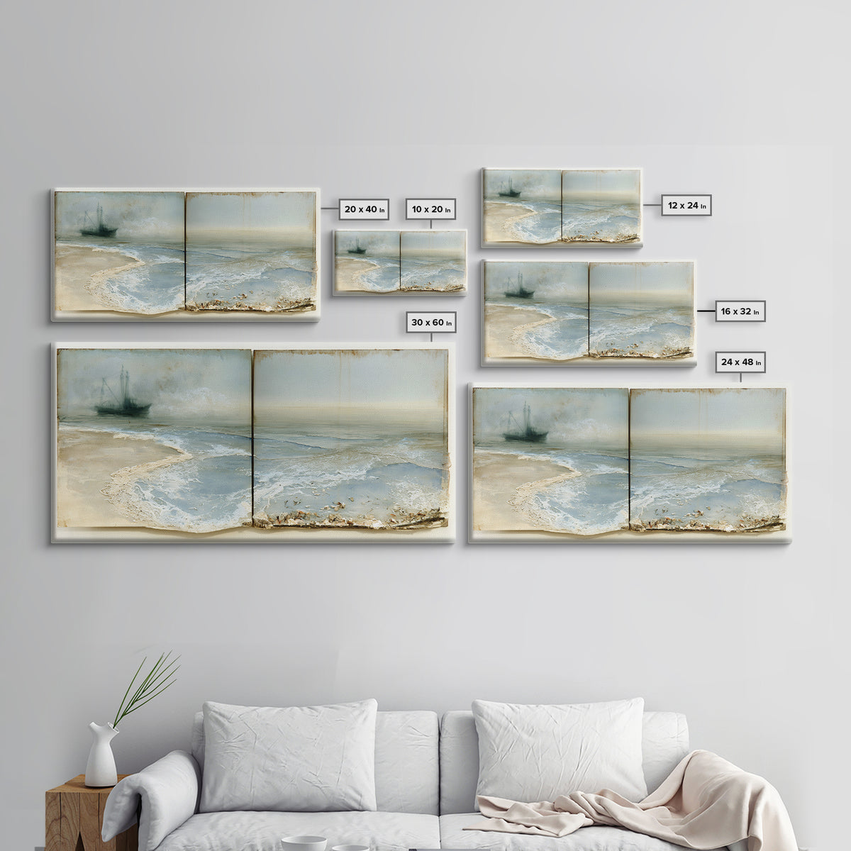Fishing Boat Silhouette Canvas Print, Seascape Art, Wall Art, Coastal Decor, Fine Art, Seascape, Abstract Art, Bedroom Decor, SEA-2x1-82