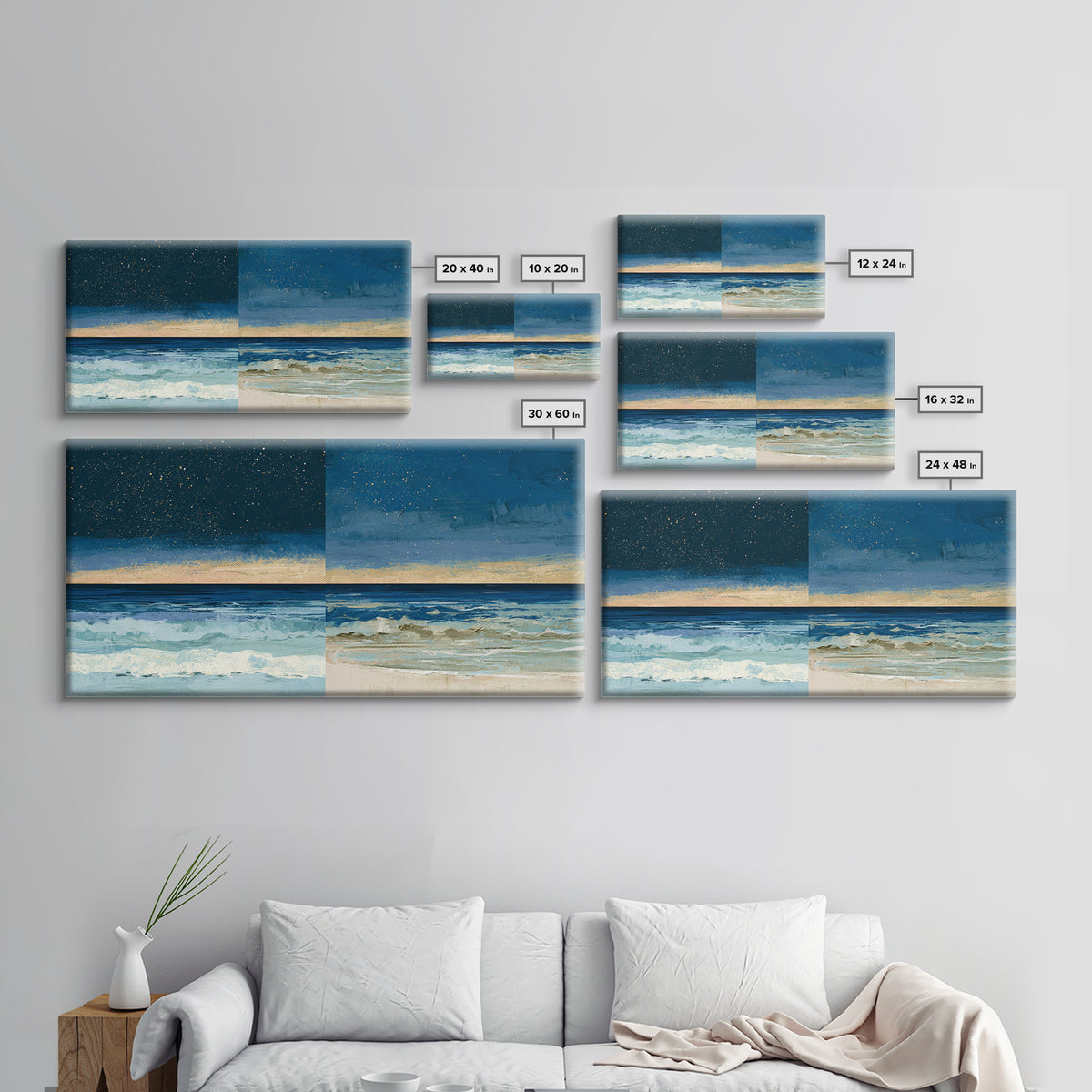 Deep Indigo Night Sea Canvas Print, Seascape Art, Original Art, Coastal Decor, Fine Art, Seascape, Living Room Wall Art, SEA-2x1-89