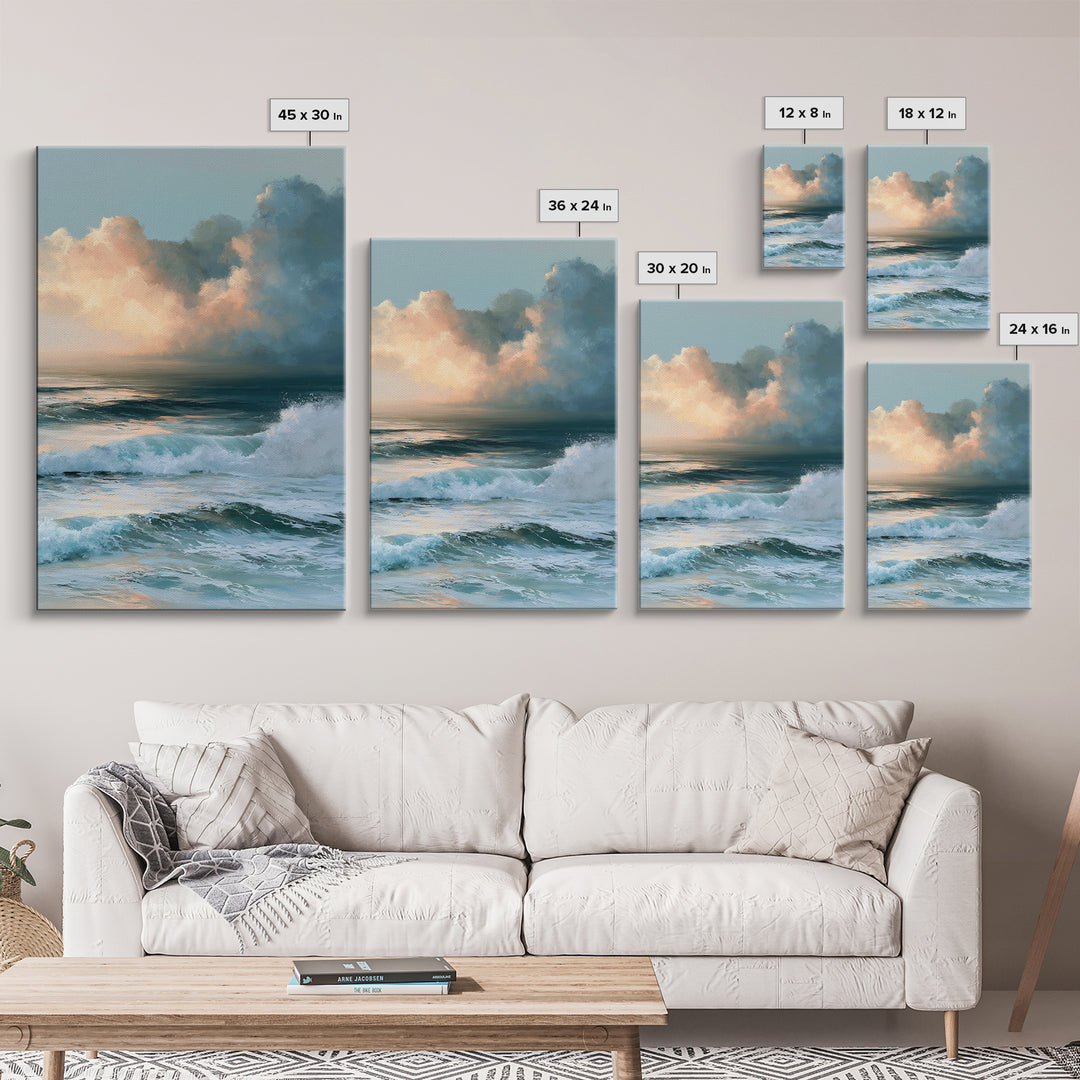 Whitecaps Rolling under Storm Light Framed Canvas Print, Seascape Art, Contemporary Art, Coastal Decor, Oil Painting, Seascape, SEA-2x3-21