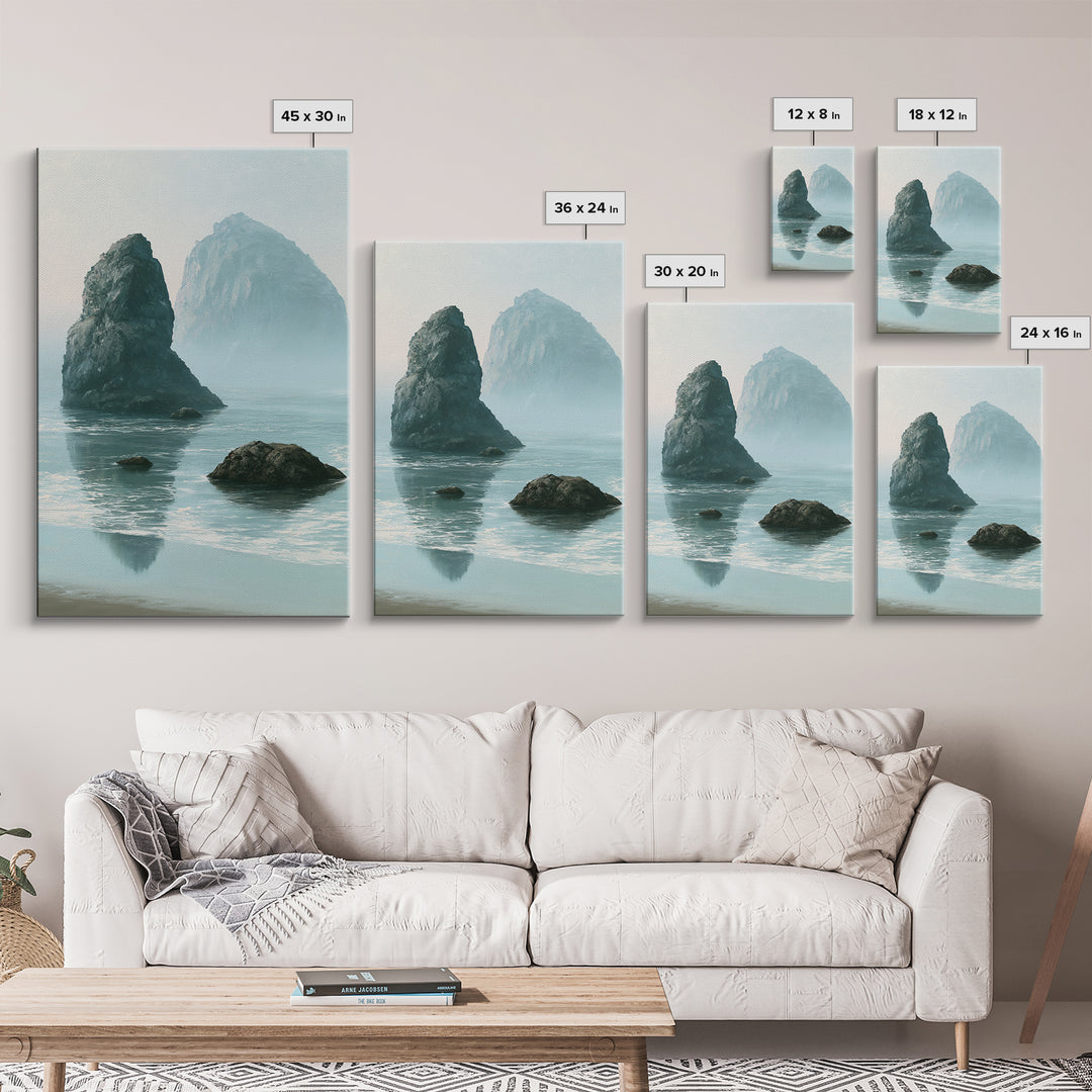 Sea Stack Rocks Framed Canvas Print, Seascape Art, Watercolor Art, Coastal Decor, Fine Art, Seascape, Textured Painting, SEA-2x3-3