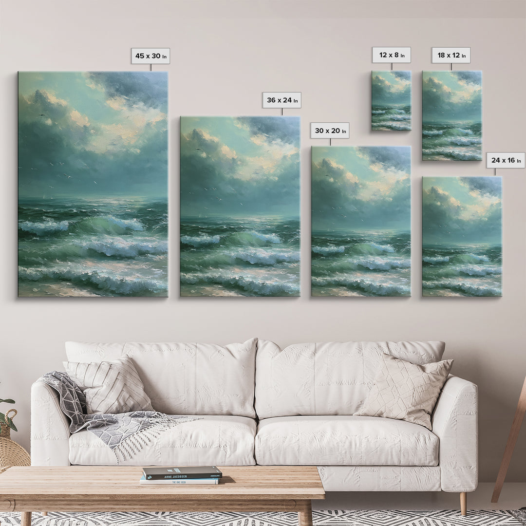 Turbulent Green Sea Framed Canvas Print, Seascape Art, Art Print, Coastal Decor, Abstract Art, Seascape, Printable Art, SEA-2x3-41