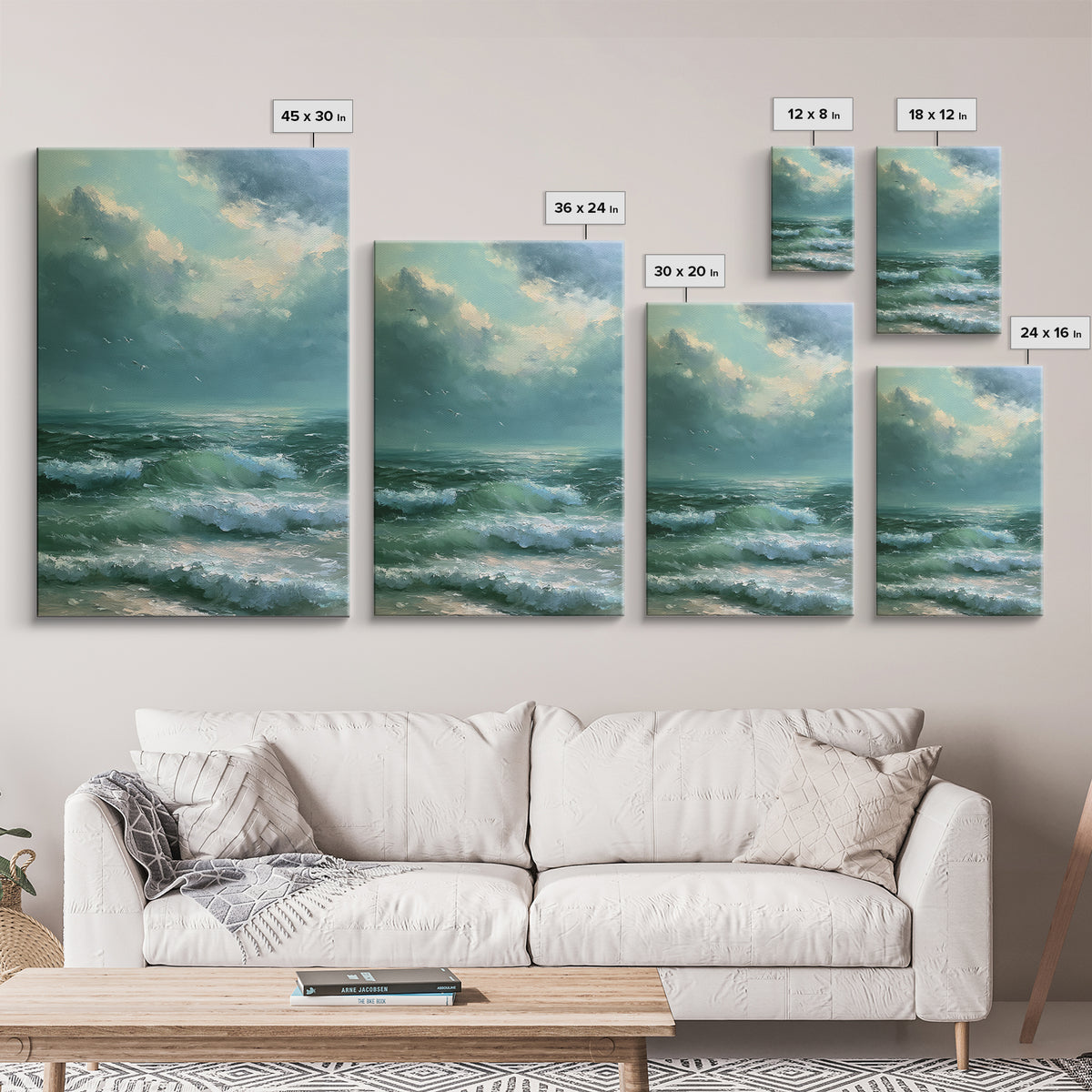 Turbulent Green Sea Framed Canvas Print, Seascape Art, Art Print, Coastal Decor, Abstract Art, Seascape, Printable Art, SEA-2x3-41