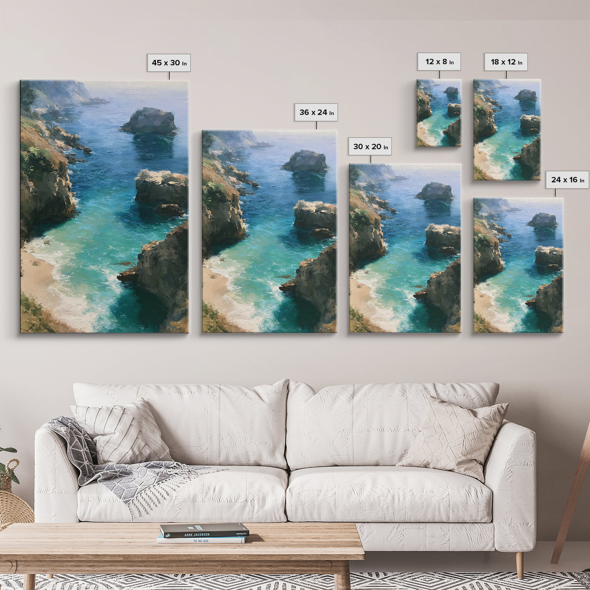 Coastal Cove with Turquoise Water Framed Canvas Print, Seascape Art, Wall Art, Coastal Decor, Abstract Art, Seascape, SEA-2x3-47