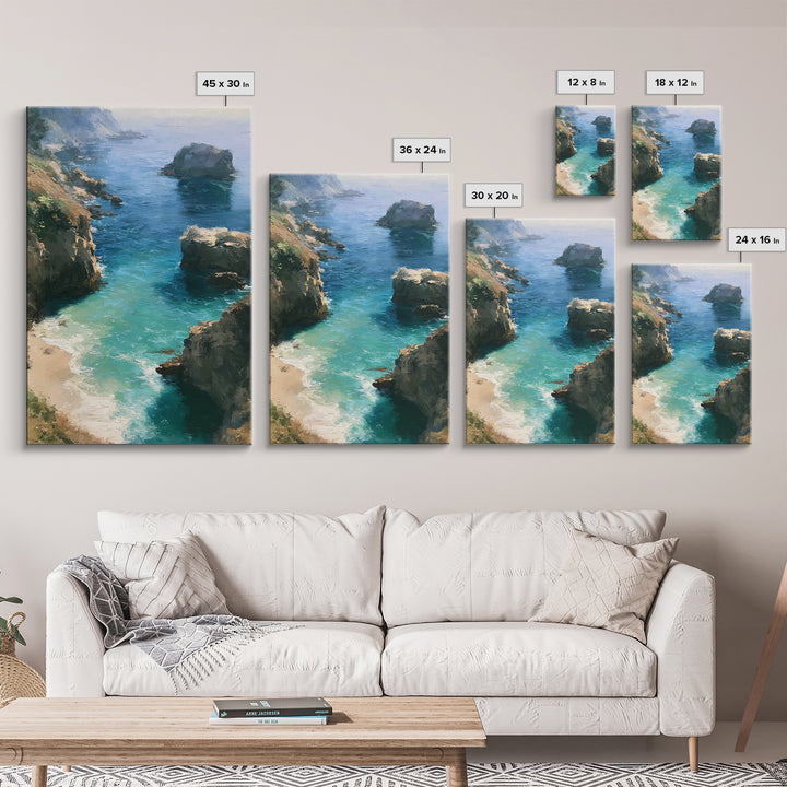 Coastal Cove with Turquoise Water Framed Canvas Print, Seascape Art, Wall Art, Coastal Decor, Abstract Art, Seascape, SEA-2x3-47
