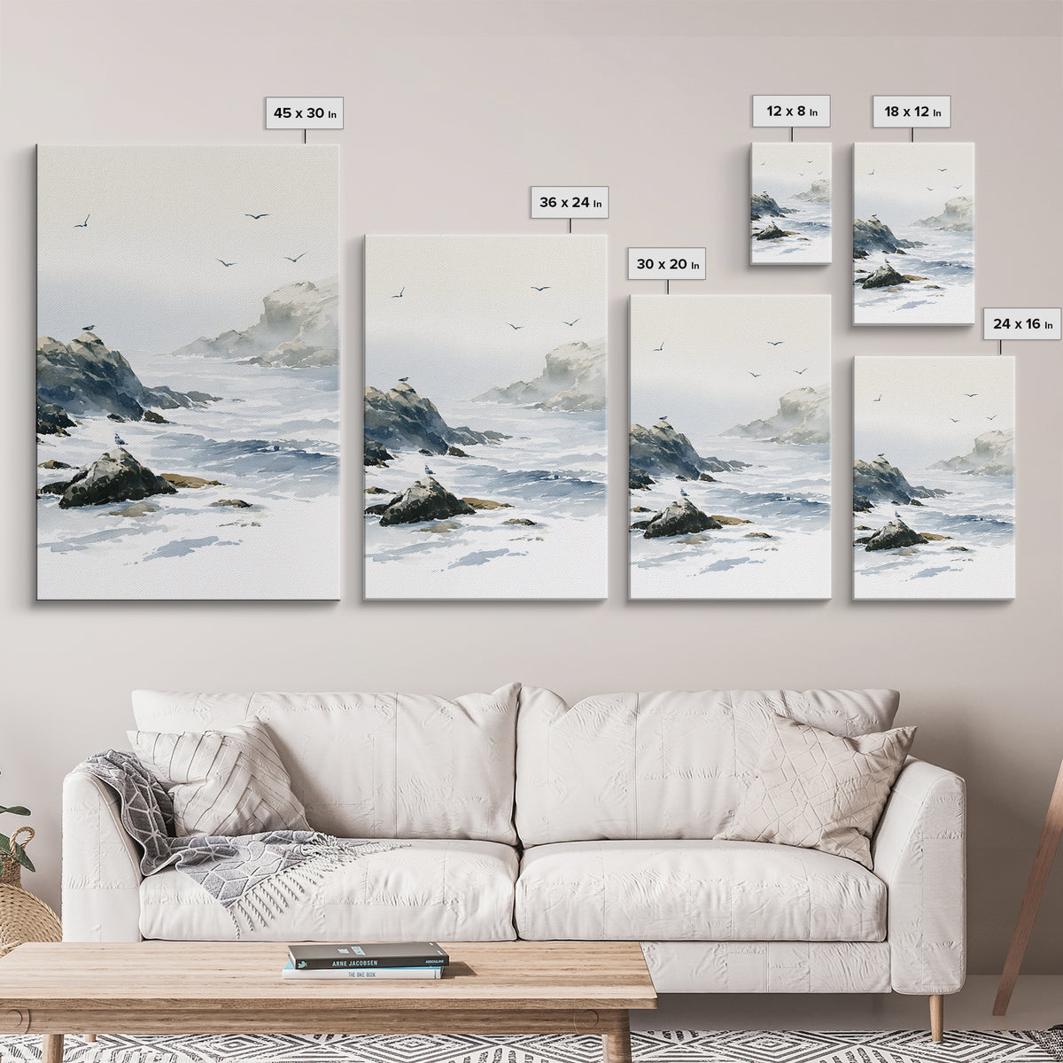 Misty Sea Cliffs Canvas Print, Seascape Art, Large Wall Art, Coastal Decor, Seascape, Watercolor Painting, Bedroom Wall Art, SEA-2x3-61