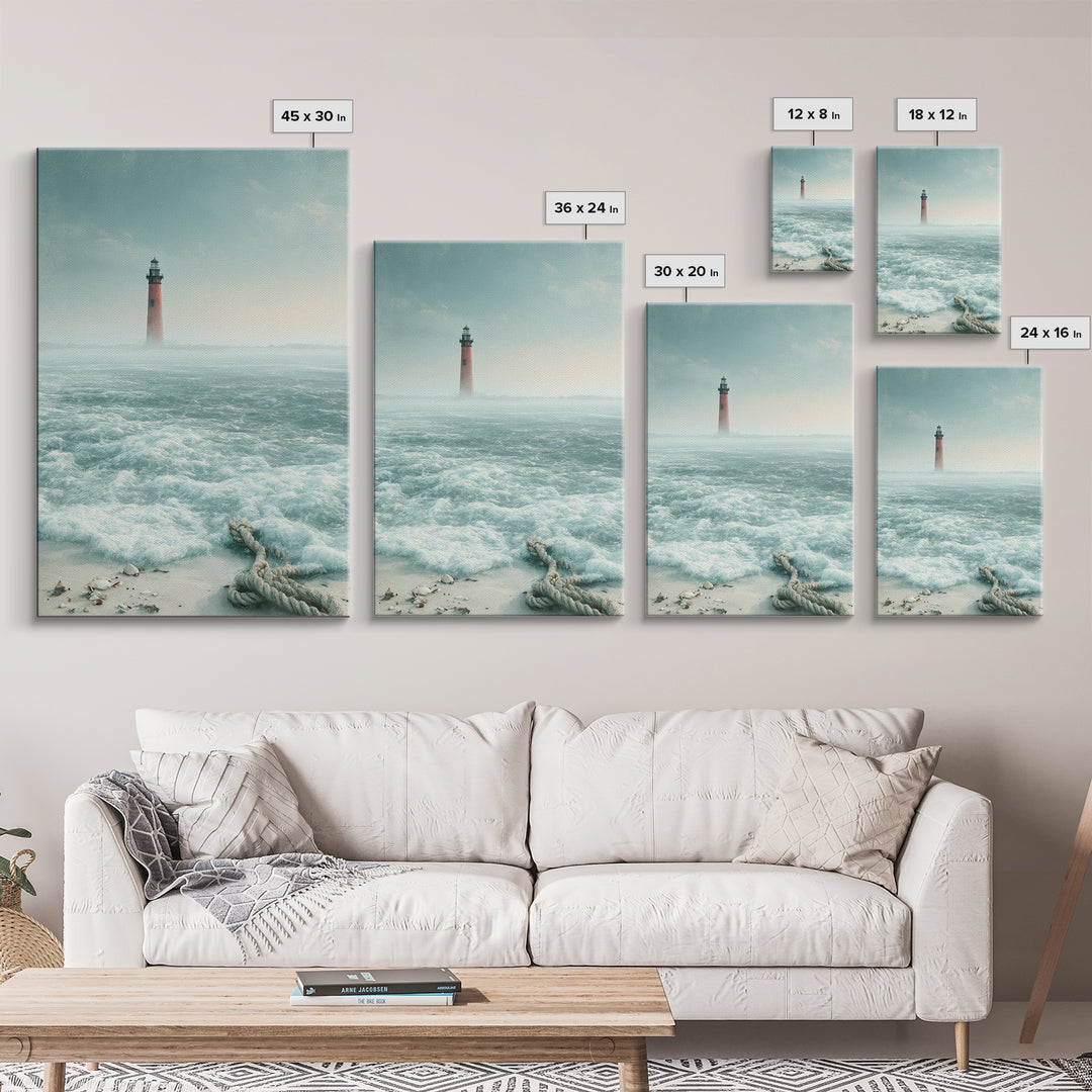 Dramatic Lighthouse in Distant Spray Canvas Print, Seascape Art, Original Painting, Coastal Decor, Abstract Art, Seascape, SEA-2x3-62