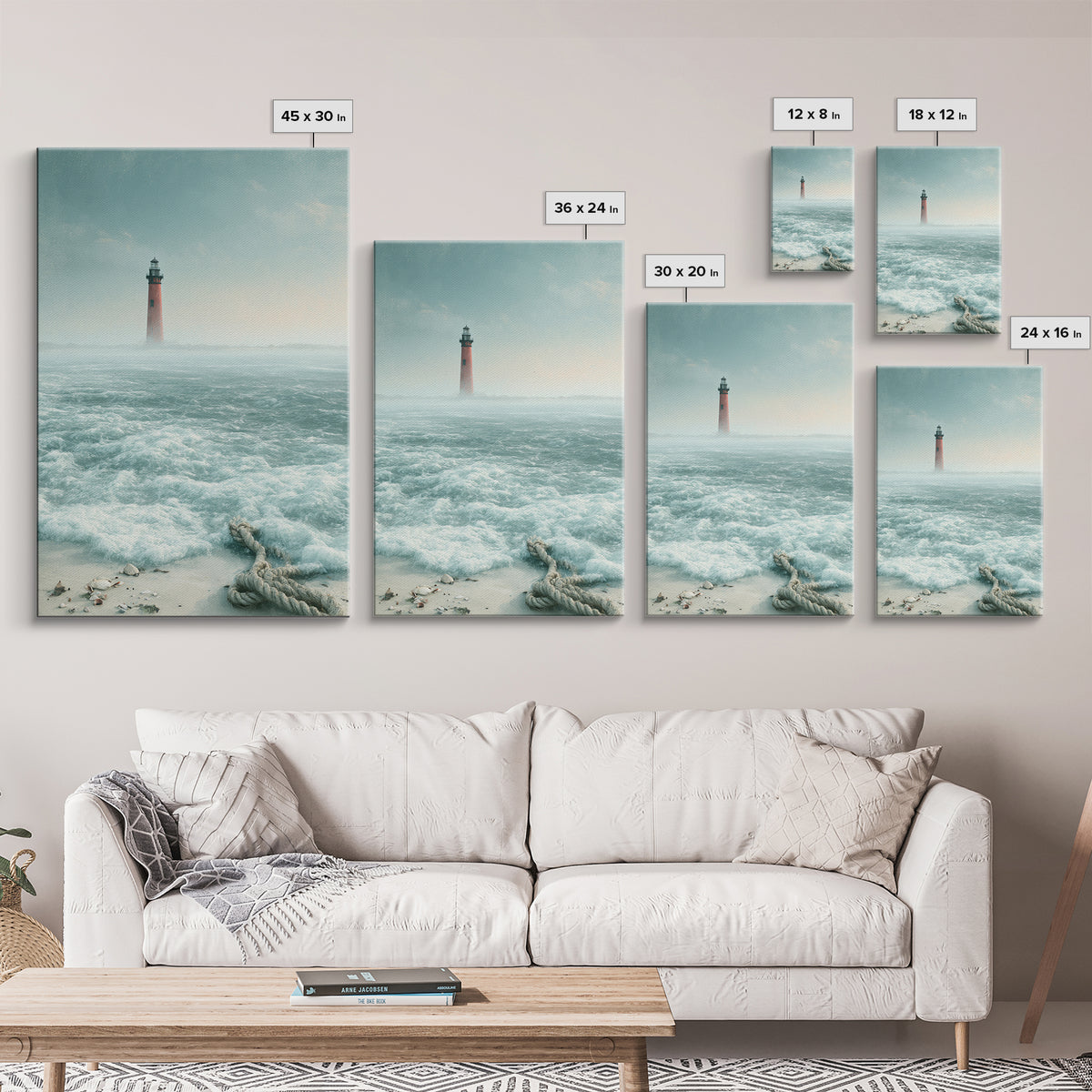 Dramatic Lighthouse in Distant Spray Canvas Print, Seascape Art, Original Painting, Coastal Decor, Abstract Art, Seascape, SEA-2x3-62
