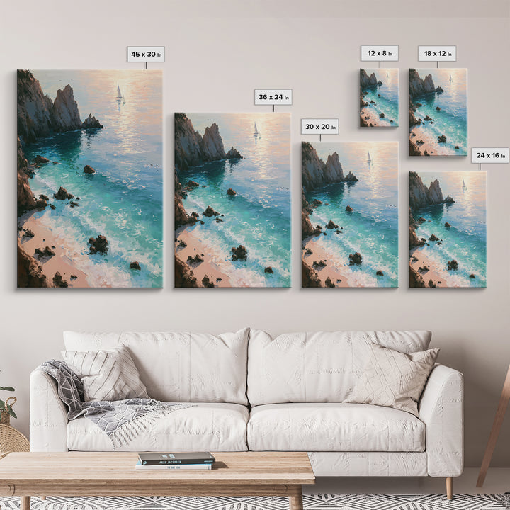 Coastal Cove with Turquoise Water Canvas Print, Seascape Art, Original Painting, Coastal Decor, Seascape, Living Room Decor, SEA-2x3-71