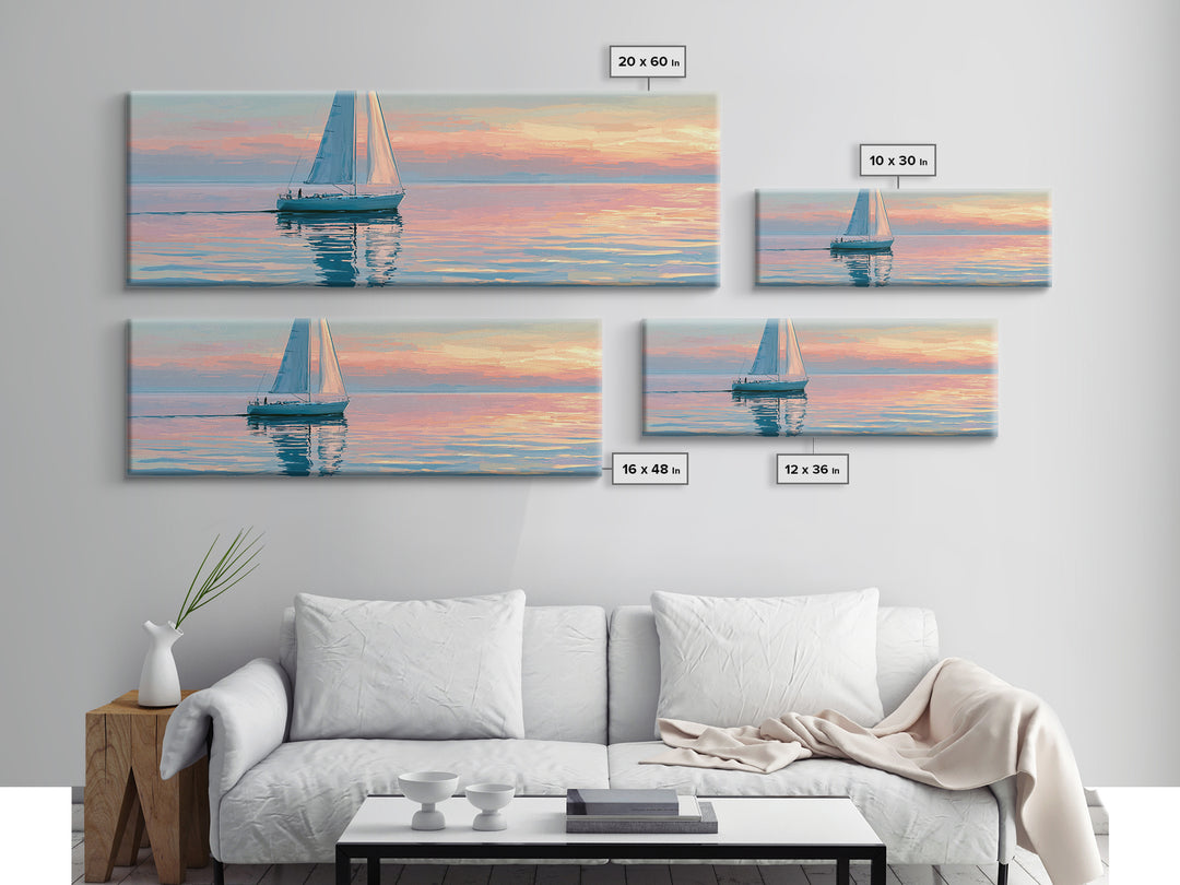 Quiet Sailboat on Glassy Water Canvas Print, Seascape Art, Abstract Painting, Coastal Decor, Fine Art, Seascape, Room Decor, SEA-3x1-24