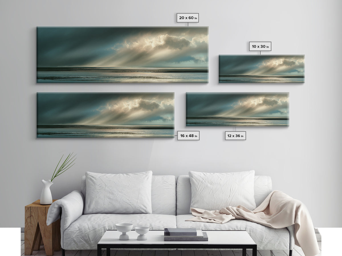 Rain over Ocean with Blurred Horizon Canvas Print, Seascape Art, Beach Decor, Coastal Decor, Seascape, Minimalist Decor, SEA-3x1-36