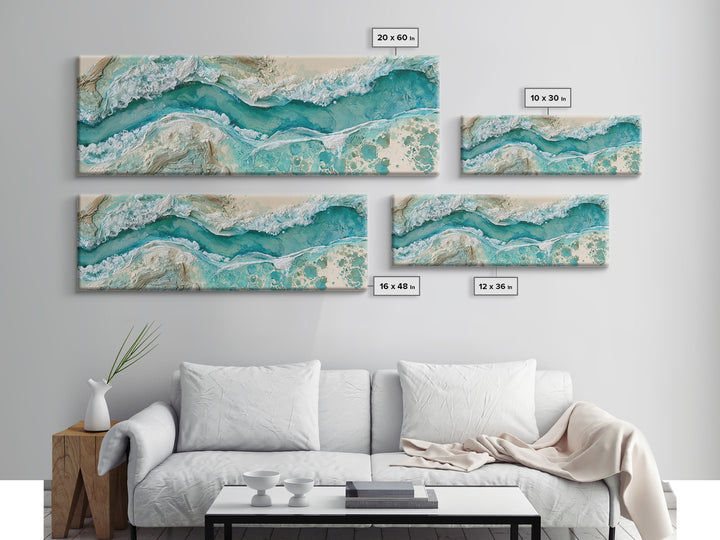 Aerial Reef Water Canvas Print, Seascape Art, Gallery Decor, Coastal Decor, Fine Art, Seascape, Contemporary Art, Wall Art, SEA-3x1-40