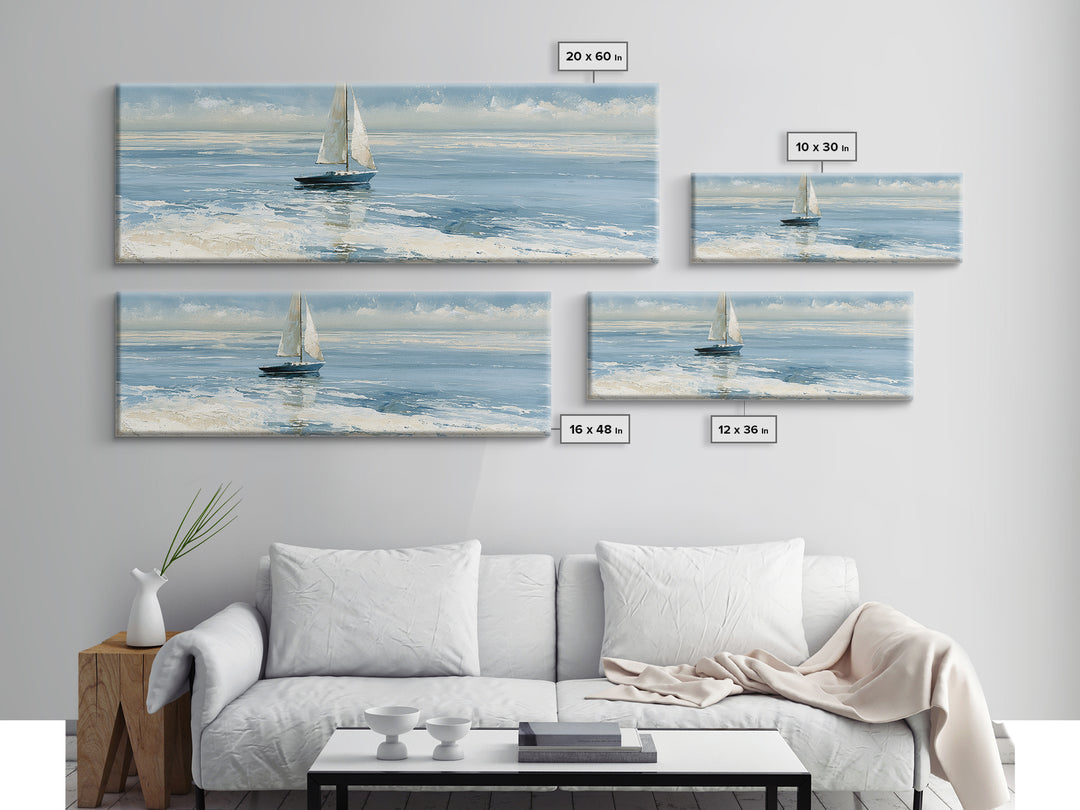 Quiet Sailboat on Glassy Water Canvas Print, Seascape Art, Luxury Decor, Coastal Decor, Fine Art, Seascape, Oil Painting, SEA-3x1-48