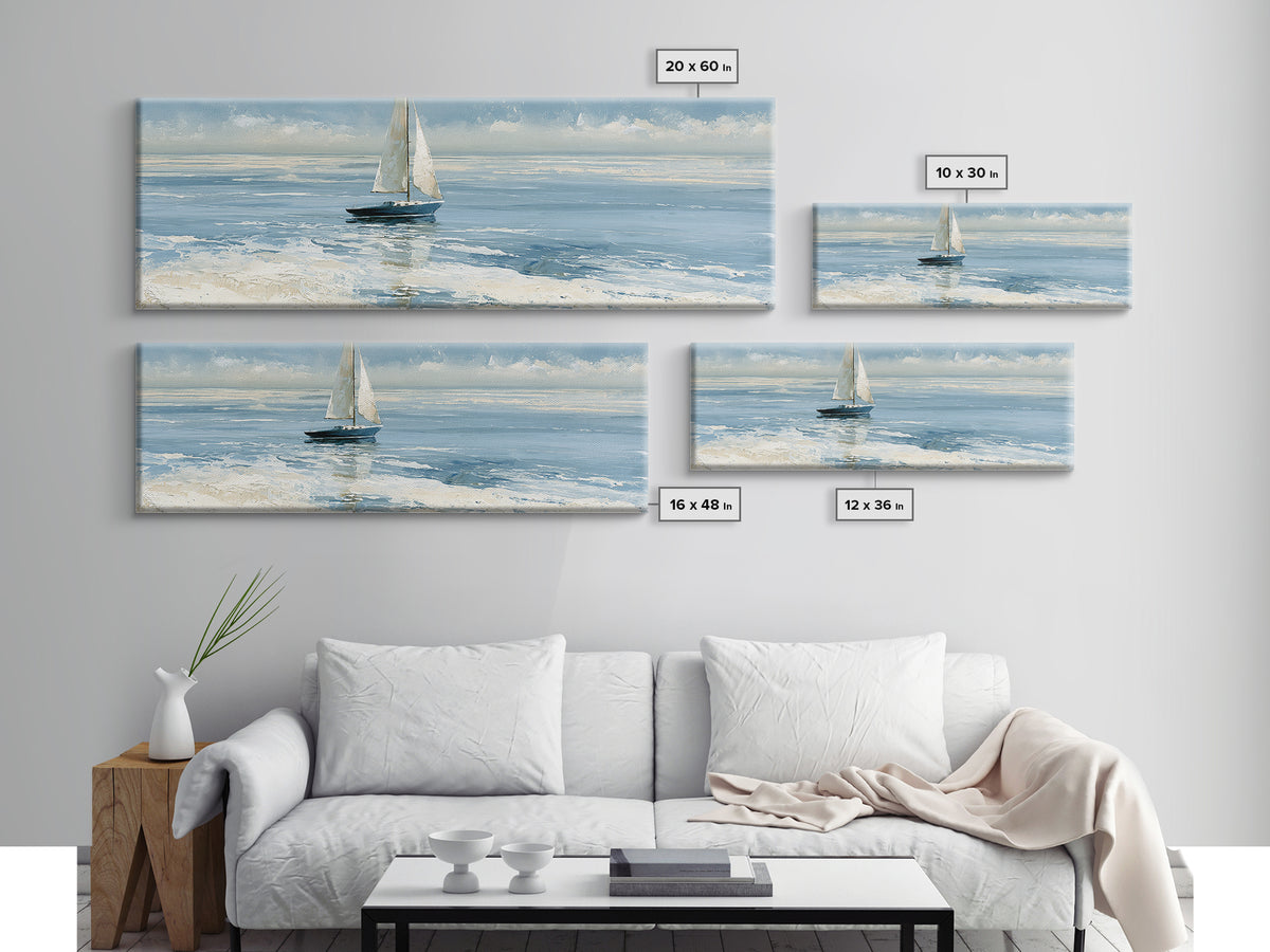 Quiet Sailboat on Glassy Water Canvas Print, Seascape Art, Luxury Decor, Coastal Decor, Fine Art, Seascape, Oil Painting, SEA-3x1-48