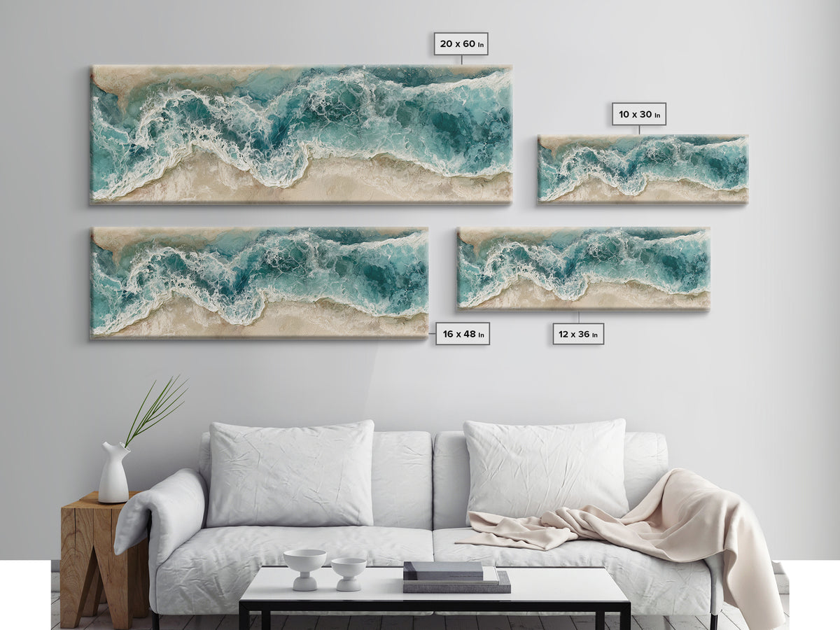 Ocean Foam Patterns from Above Framed Canvas Print, Seascape Art, Room Decor, Coastal Decor, Seascape, Digital Wall Art, SEA-3x1-52