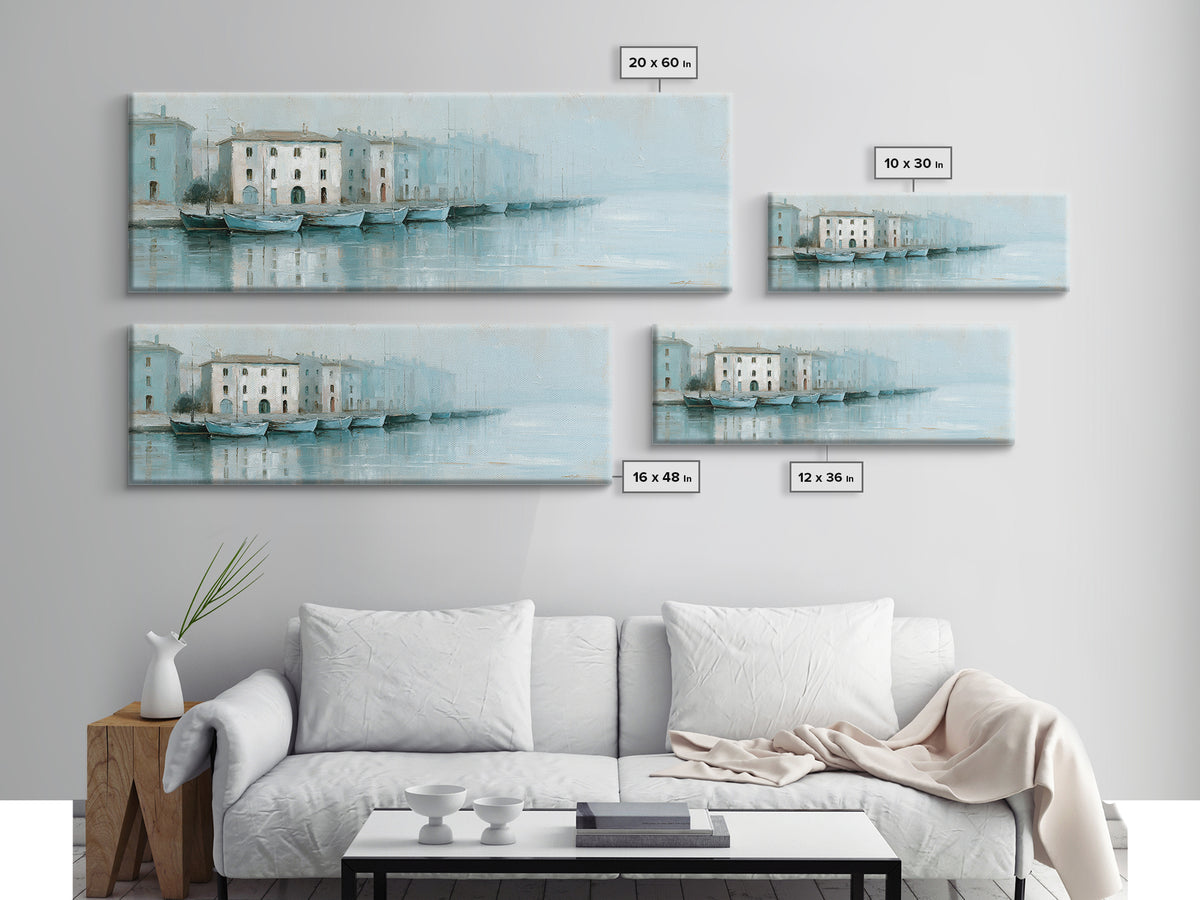 Mediterranean Harbor at Dawn Canvas Print, Seascape Art, Gallery Decor, Coastal Decor, Oil Painting, Seascape, Contemporary Art, SEA-3x1-62