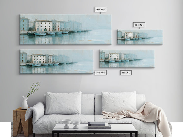 Mediterranean Harbor at Dawn Canvas Print, Seascape Art, Gallery Decor, Coastal Decor, Oil Painting, Seascape, Contemporary Art, SEA-3x1-62