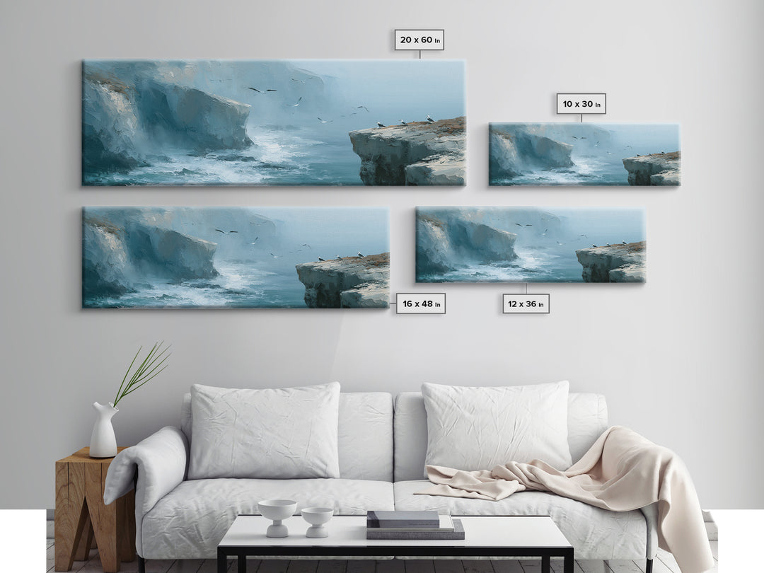 Misty Sea Cliffs Framed Canvas Print, Seascape Art, Bedroom Wall Art, Coastal Decor, Seascape, Boho Decor, Luxury Decor, SEA-3x1-69