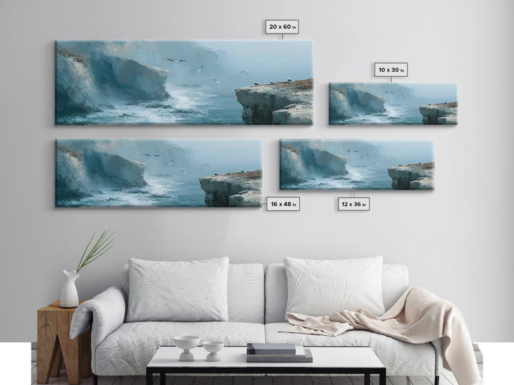 Misty Sea Cliffs Framed Canvas Print, Seascape Art, Bedroom Wall Art, Coastal Decor, Seascape, Boho Decor, Luxury Decor, SEA-3x1-69