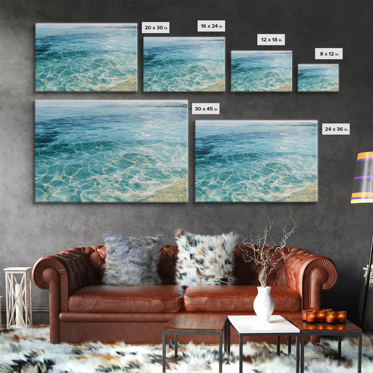 Tropical Lagoon with Transparent Shallows Framed Canvas Print, Seascape Art, Oil Painting, Coastal Decor, Fine Art, Seascape, SEA-3x2-14