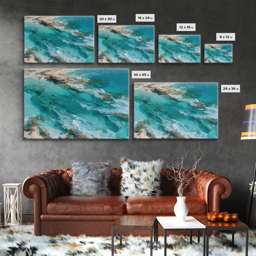 Aerial Reef Water Framed Canvas Print, Seascape Art, Original Art, Coastal Decor, Fine Art, Seascape, Living Room Wall Art, SEA-3x2-28