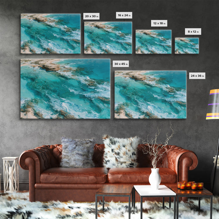 Aerial Reef Water Framed Canvas Print, Seascape Art, Original Art, Coastal Decor, Fine Art, Seascape, Living Room Wall Art, SEA-3x2-28