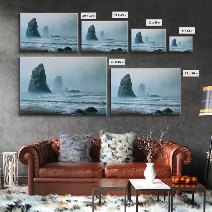 Sea Stack Rocks Framed Canvas Print, Seascape Art, Room Decor, Coastal Decor, Oil Painting, Seascape, Digital Wall Art, SEA-3x2-47