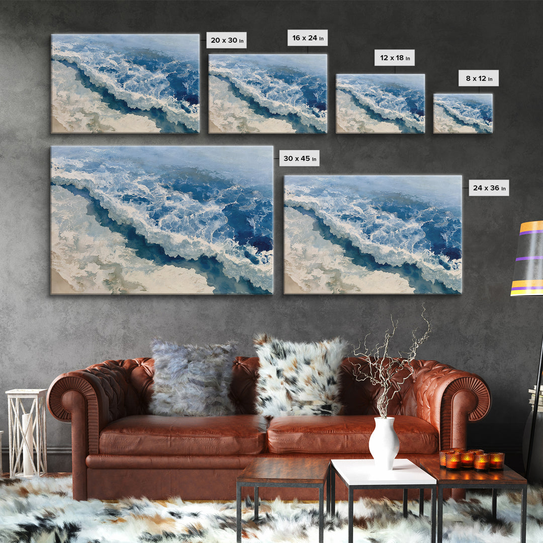 Ocean Foam Patterns from Above Framed Canvas Print, Seascape Art, Gallery Decor, Coastal Decor, Fine Art, Seascape, SEA-3x2-64