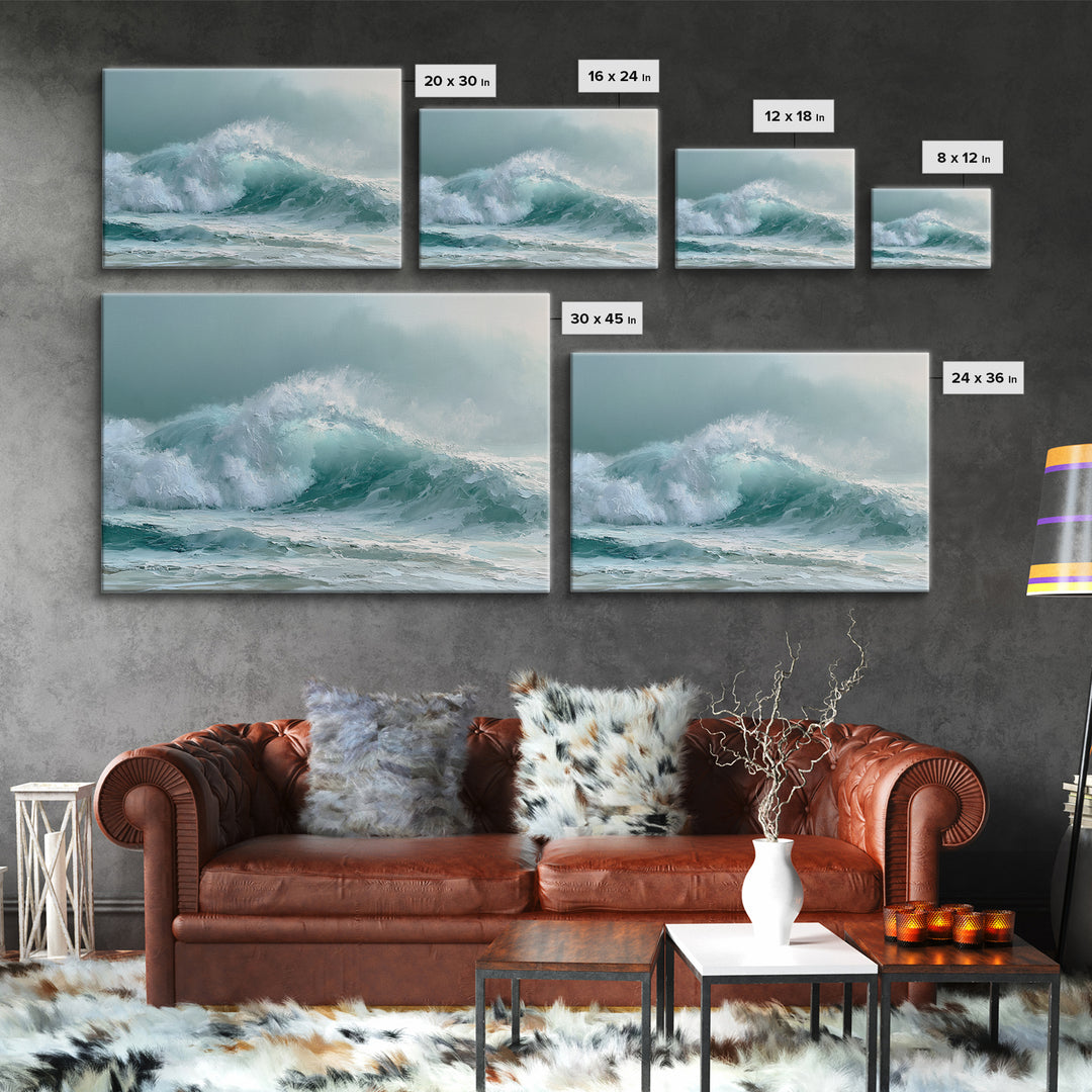 Wild Atlantic Wave Framed Canvas Print, Seascape Art, Living Room Wall Art, Coastal Decor, Seascape, Statement Artwork, SEA-3x2-69