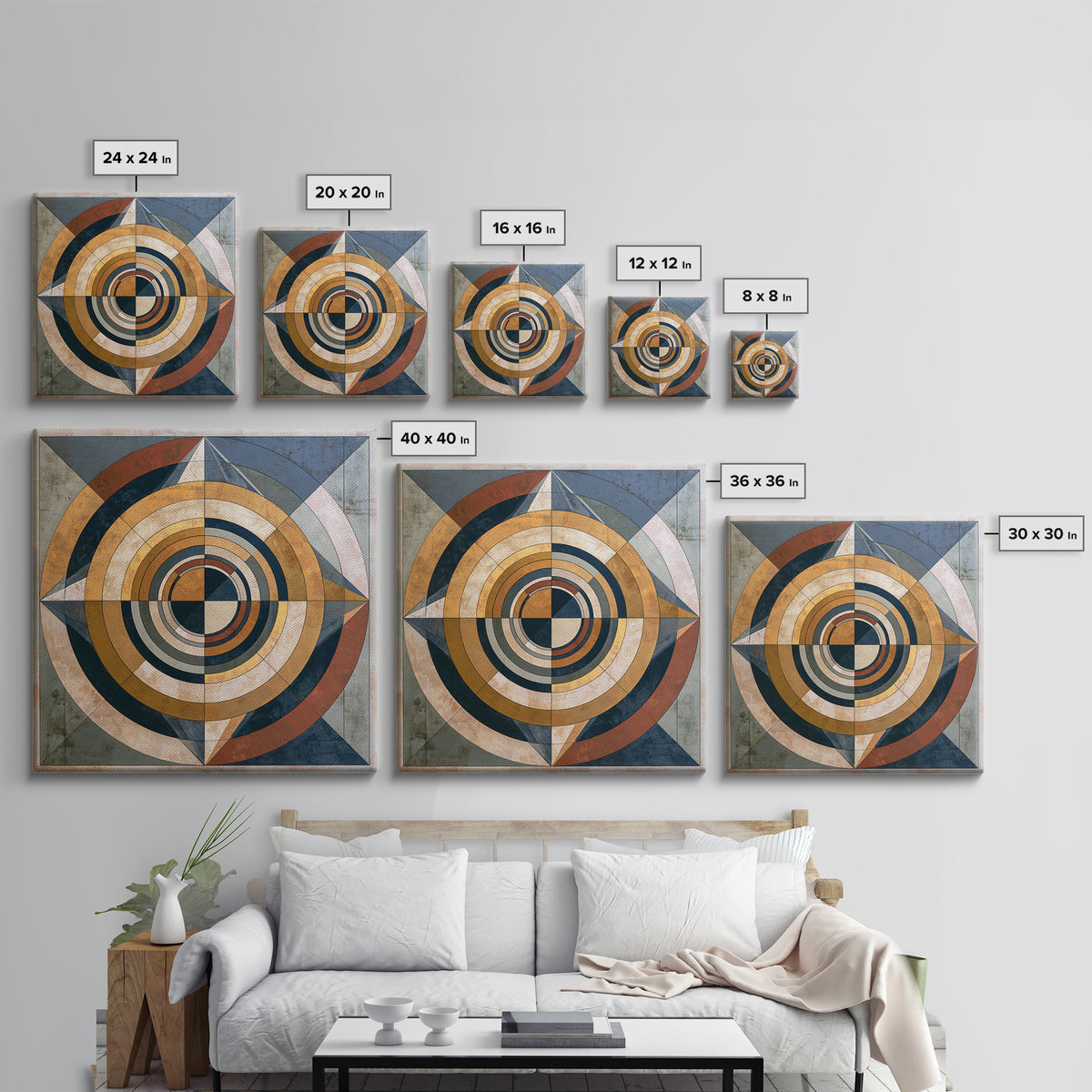 Concentric Circles and Triangles Framed Canvas Print, Sacred Geometry Art, Fine Art Print, Living Room Decor, Abstract Art, SGA-1x1-57